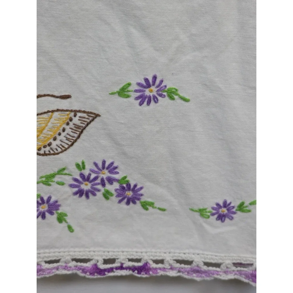 Vintage Handmade Set of 2 Cross Stitch Pillow Cases White Floral Butterfly